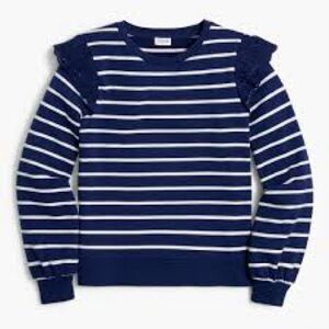 J. Crew Eyelet Ruffle Sweater Navy and White Striped S